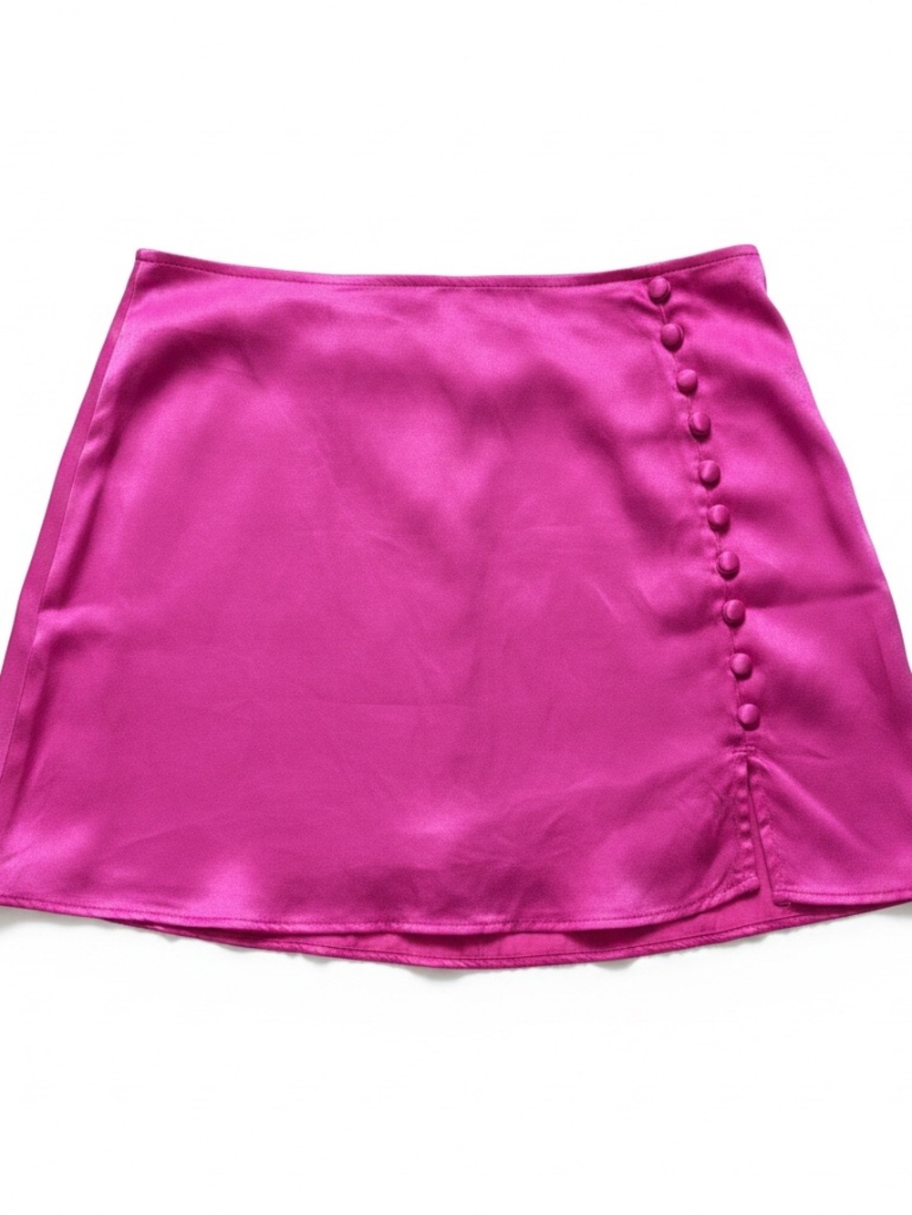 Zara Hot Pink Satin Mini Skirt Side Button Detail Barbiecore Size Small